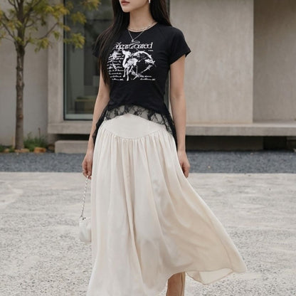 T-Shirts/レースヘムプリントＴシャツ ST/No.22398