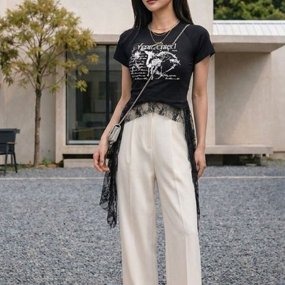 T-Shirts/レースヘムプリントＴシャツ ST/No.22398