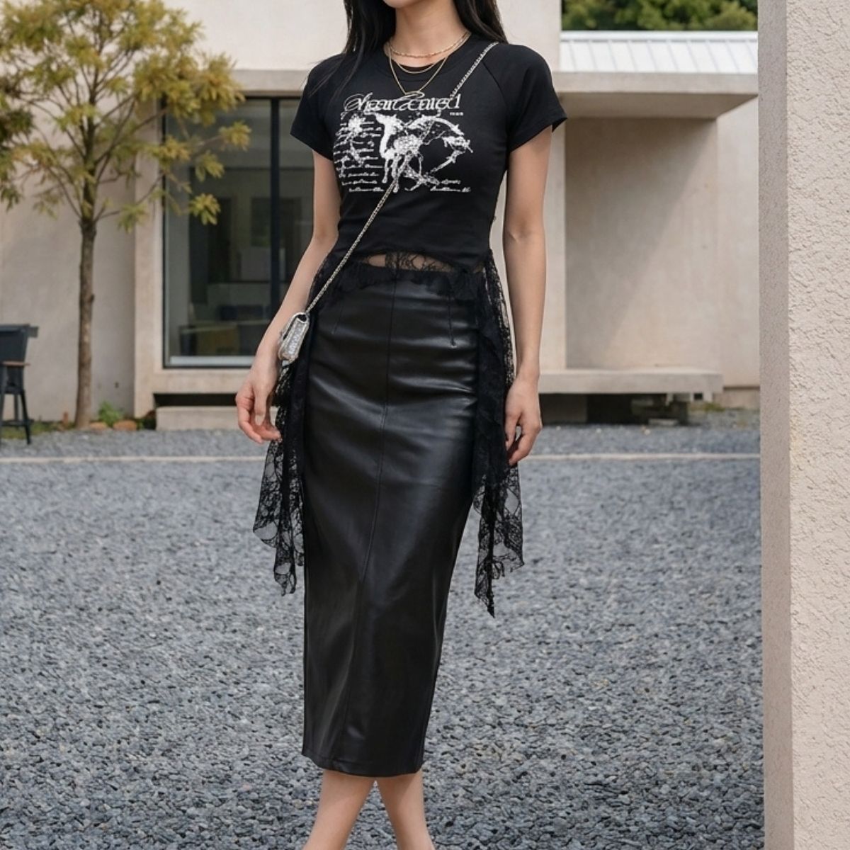 T-Shirts/レースヘムプリントＴシャツ ST/No.22398