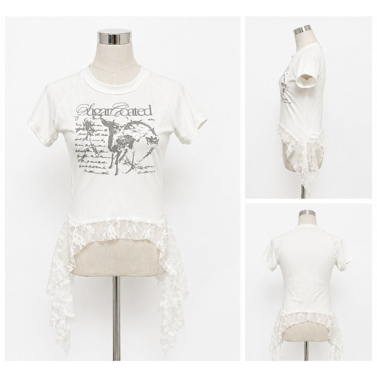 T-Shirts/レースヘムプリントＴシャツ ST/No.22398