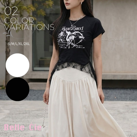T-Shirts/レースヘムプリントＴシャツ ST/No.22398