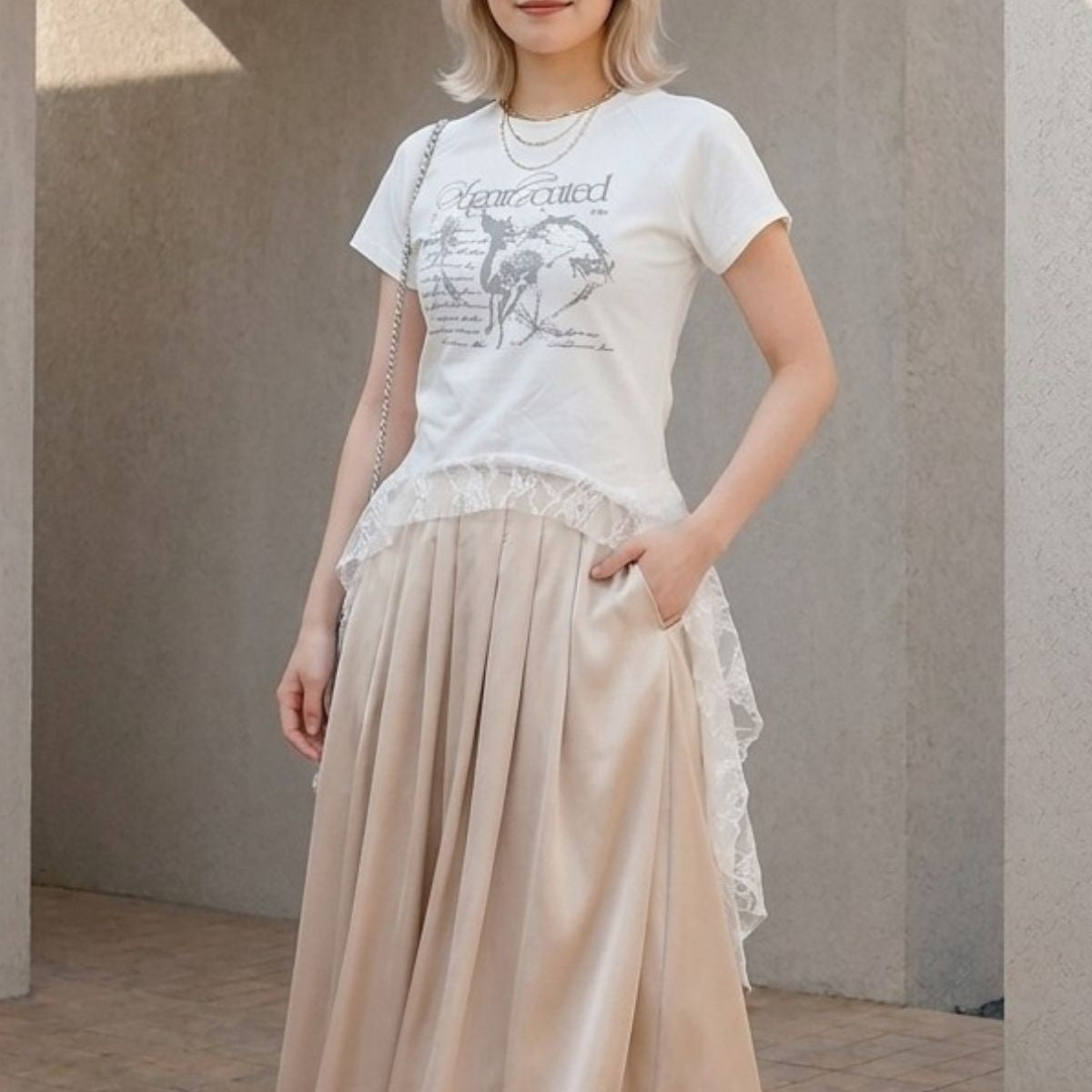 T-Shirts/レースヘムプリントＴシャツ ST/No.22398