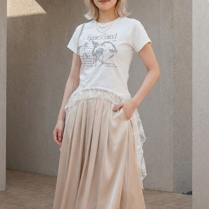 T-Shirts/レースヘムプリントＴシャツ ST/No.22398
