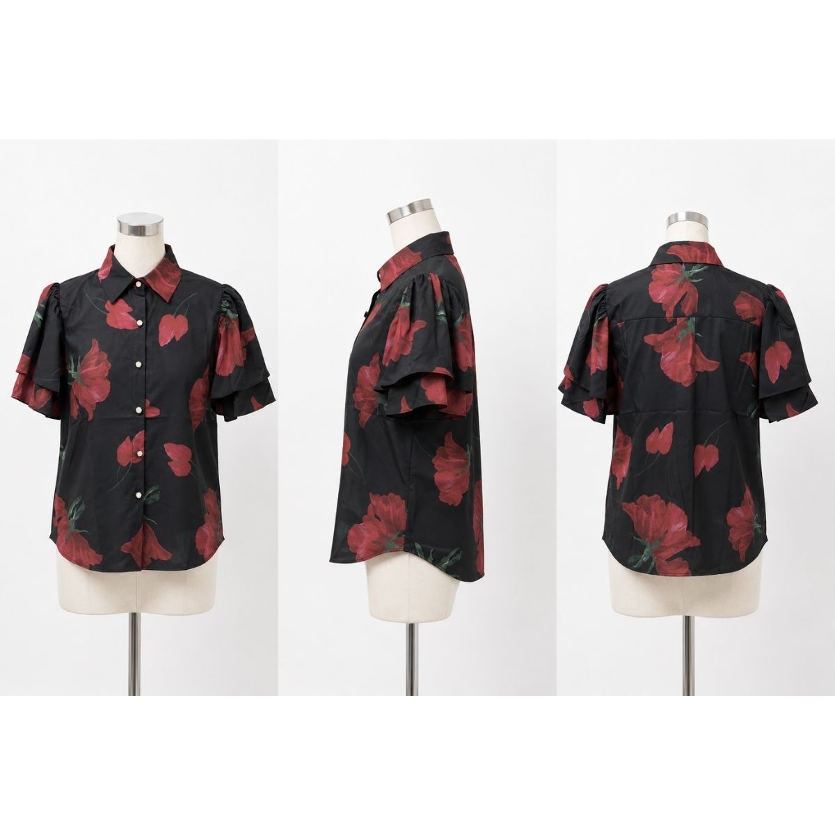 Shirts/フレア袖総柄ブラウス ST/No.22415