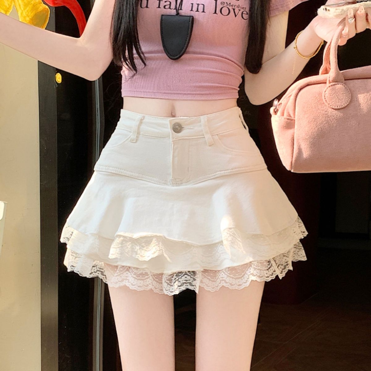 Skirt/レースフレアデニムミニスカート ST/No.22420