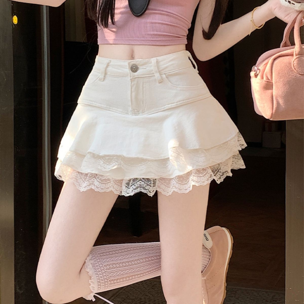 Skirt/レースフレアデニムミニスカート ST/No.22420