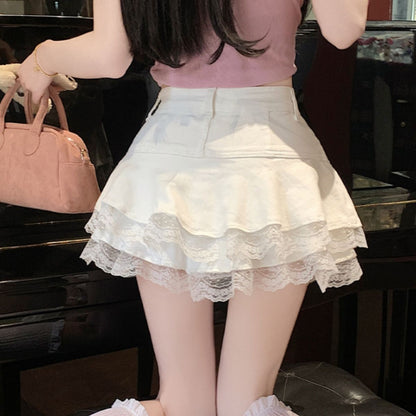 Skirt/レースフレアデニムミニスカート ST/No.22420