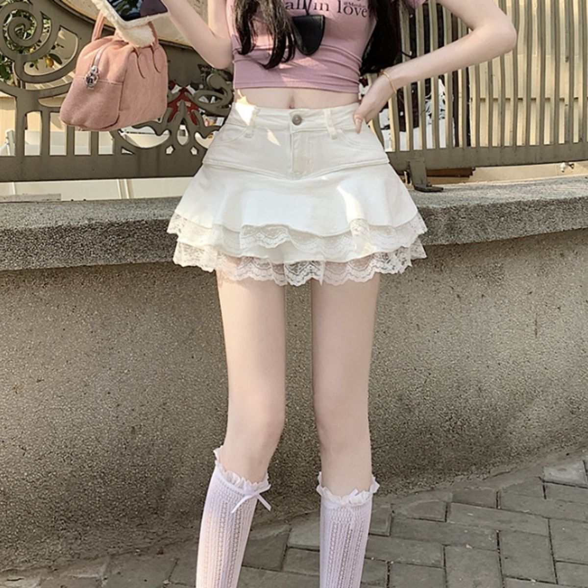 Skirt/レースフレアデニムミニスカート ST/No.22420