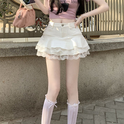 Skirt/レースフレアデニムミニスカート ST/No.22420