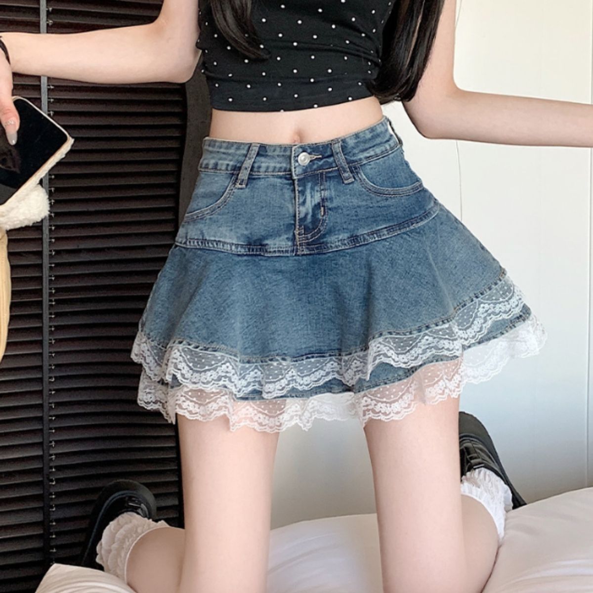 Skirt/レースフレアデニムミニスカート ST/No.22420