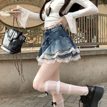 Skirt/レースフレアデニムミニスカート ST/No.22420