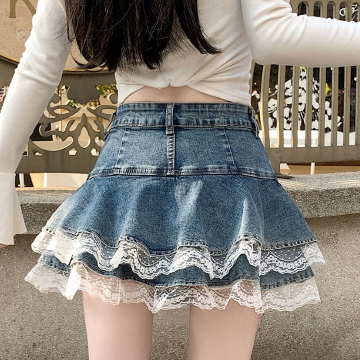Skirt/レースフレアデニムミニスカート ST/No.22420