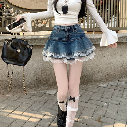 Skirt/レースフレアデニムミニスカート ST/No.22420
