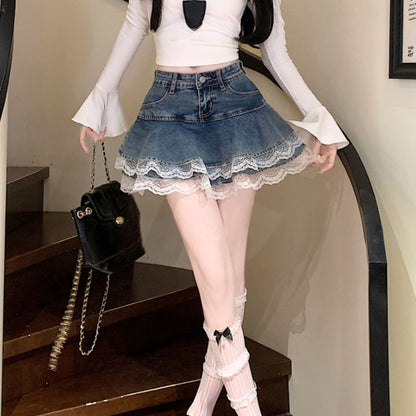 Skirt/レースフレアデニムミニスカート ST/No.22420
