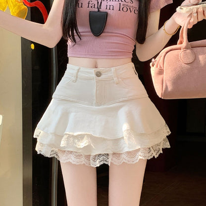 Skirt/レースフレアデニムミニスカート ST/No.22420