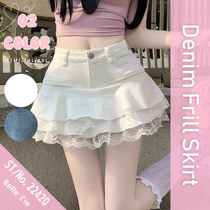 Skirt/レースフレアデニムミニスカート ST/No.22420