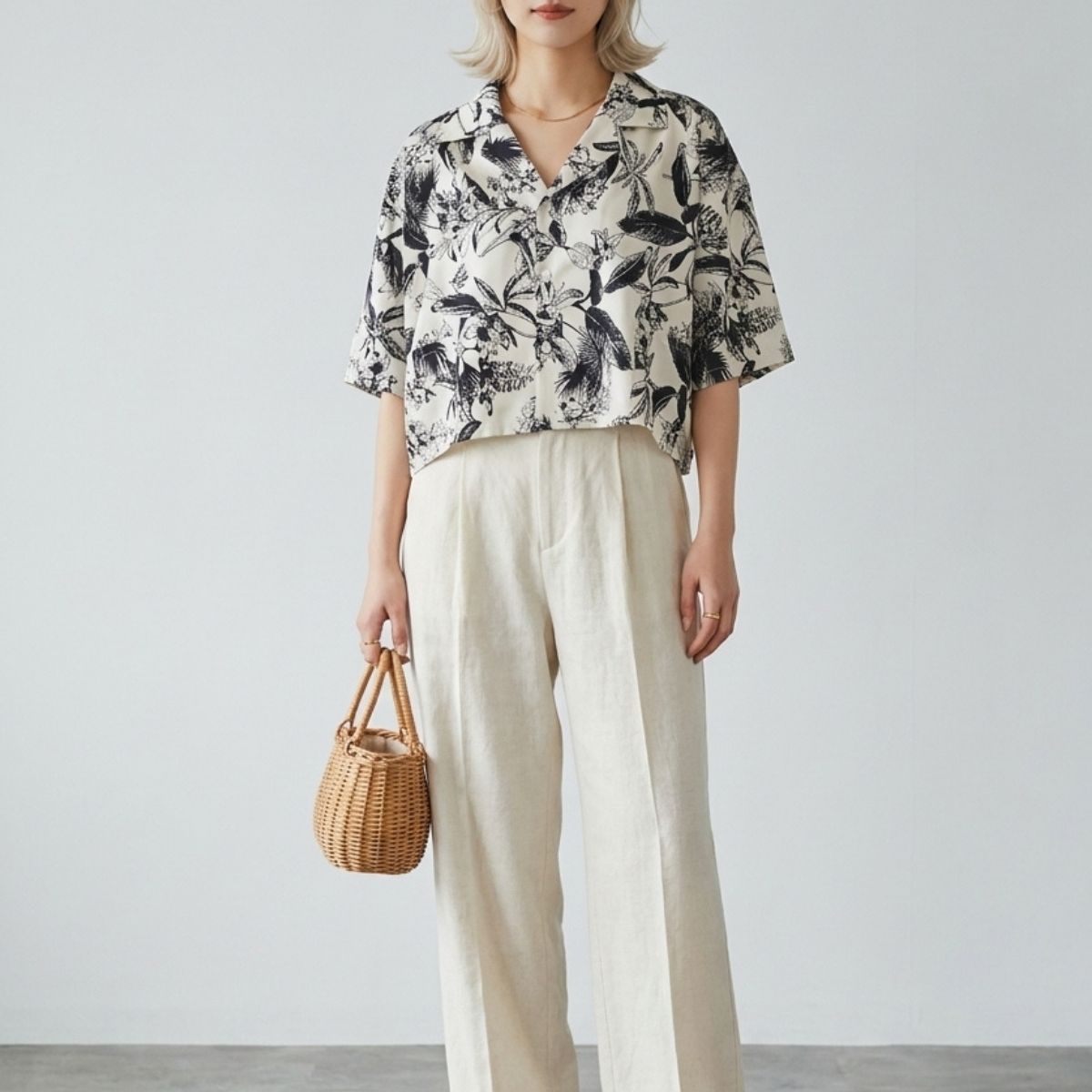 Shirts/モノトーンボタニカルシャツ ST/No.22421