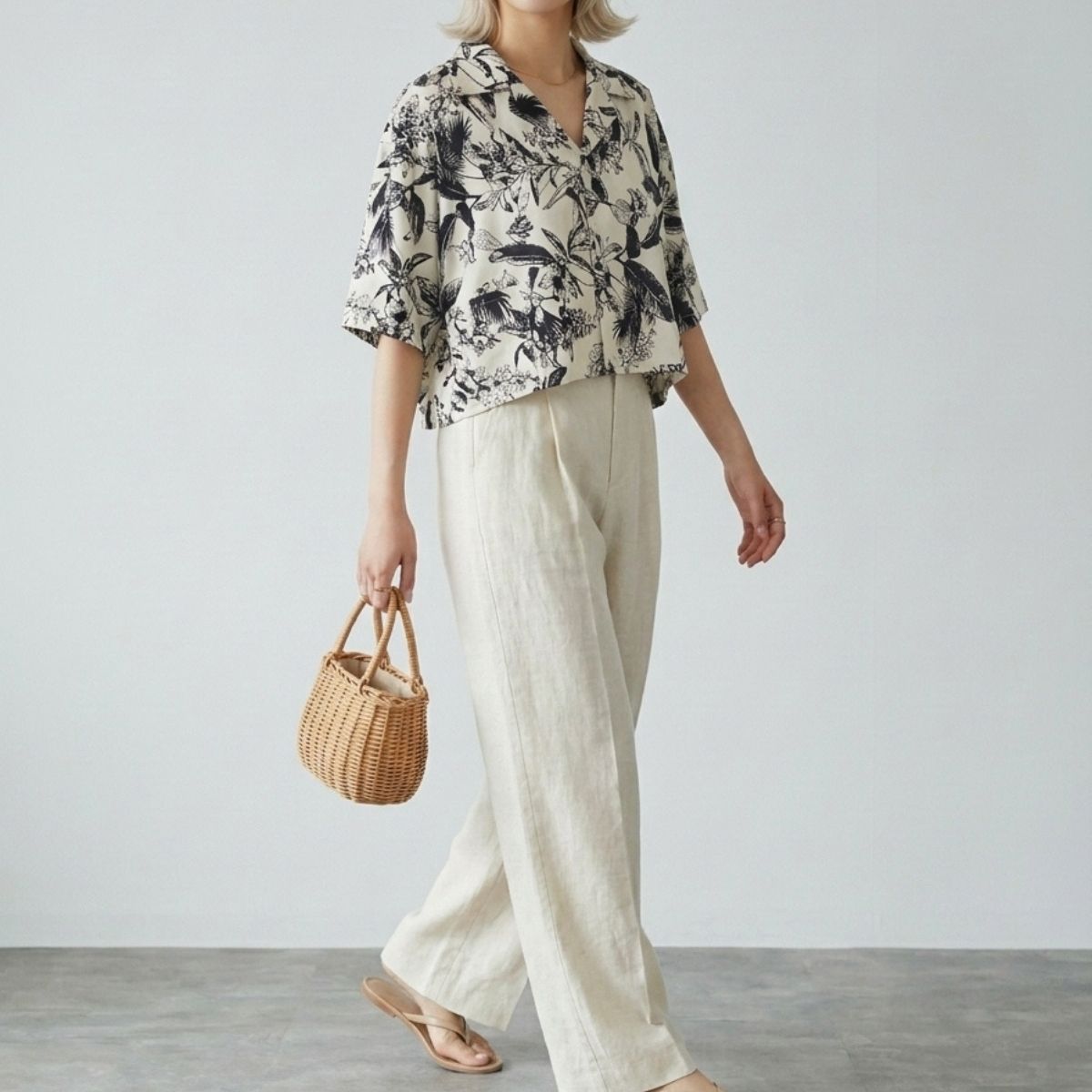 Shirts/モノトーンボタニカルシャツ ST/No.22421