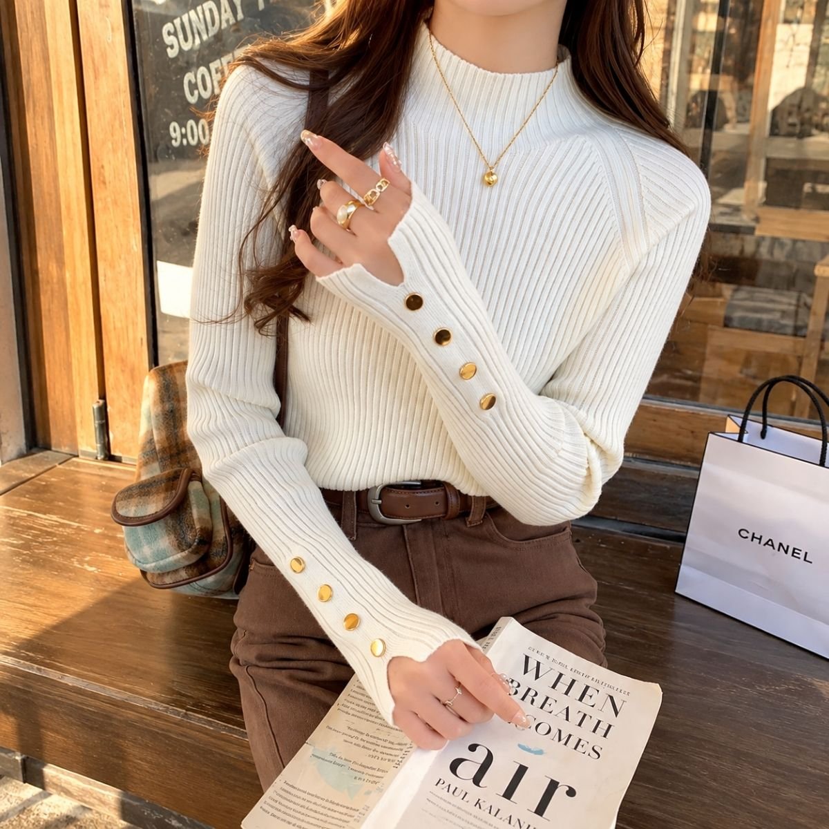 Knit/ボタンデザインリブニット ST/No.22431