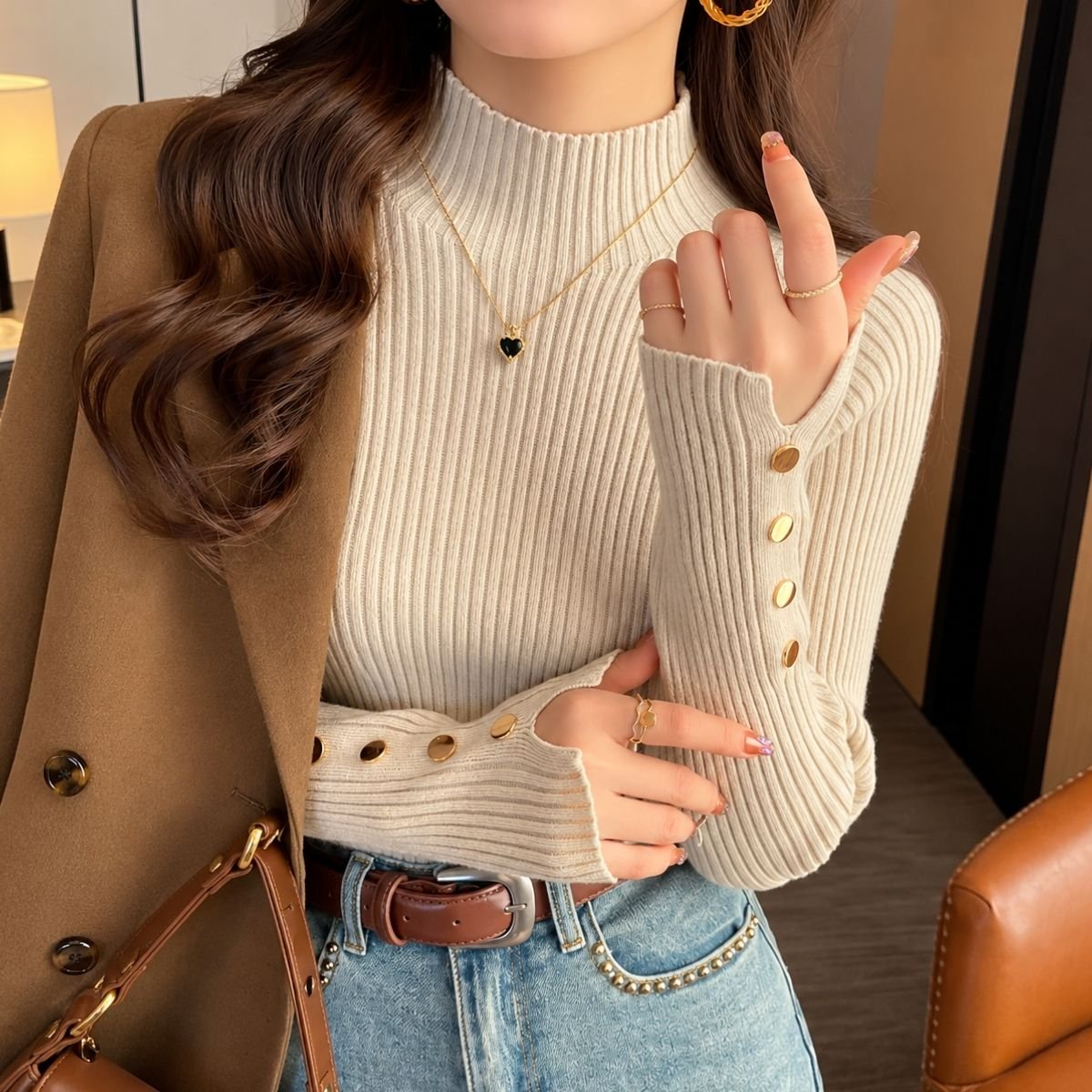 Knit/ボタンデザインリブニット ST/No.22431
