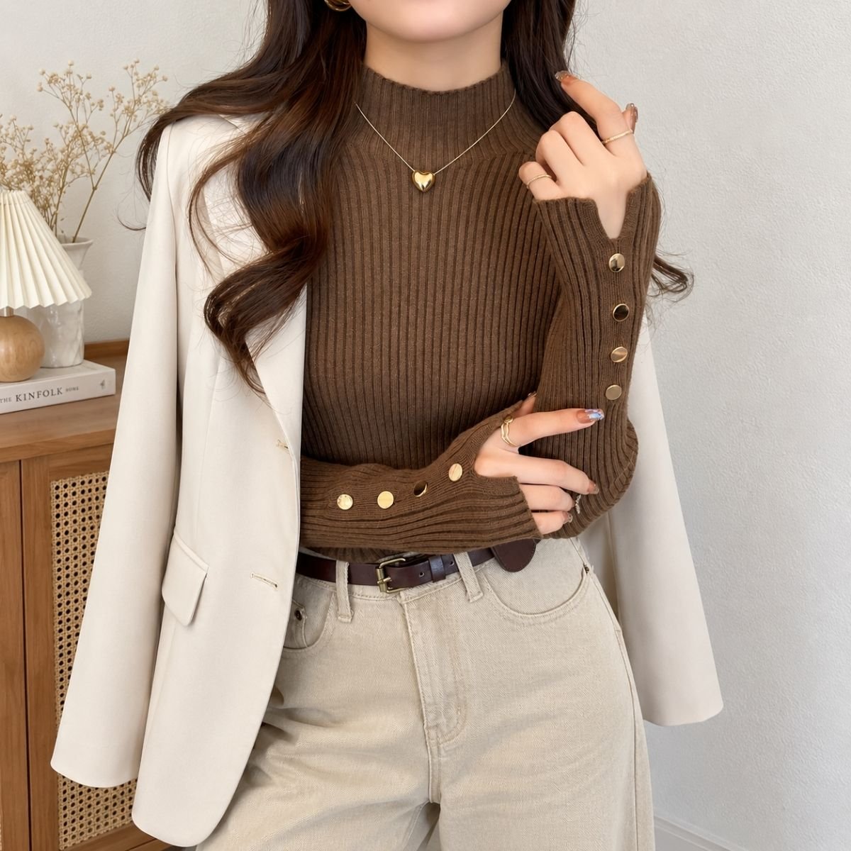 Knit/ボタンデザインリブニット ST/No.22431