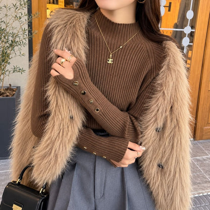 Knit/ボタンデザインリブニット ST/No.22431