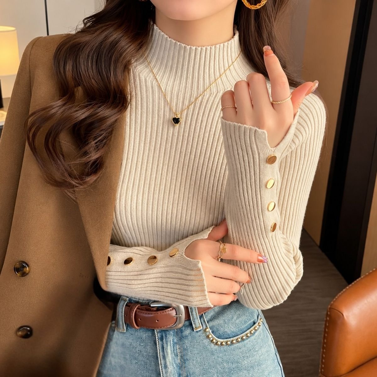 Knit/ボタンデザインリブニット ST/No.22431