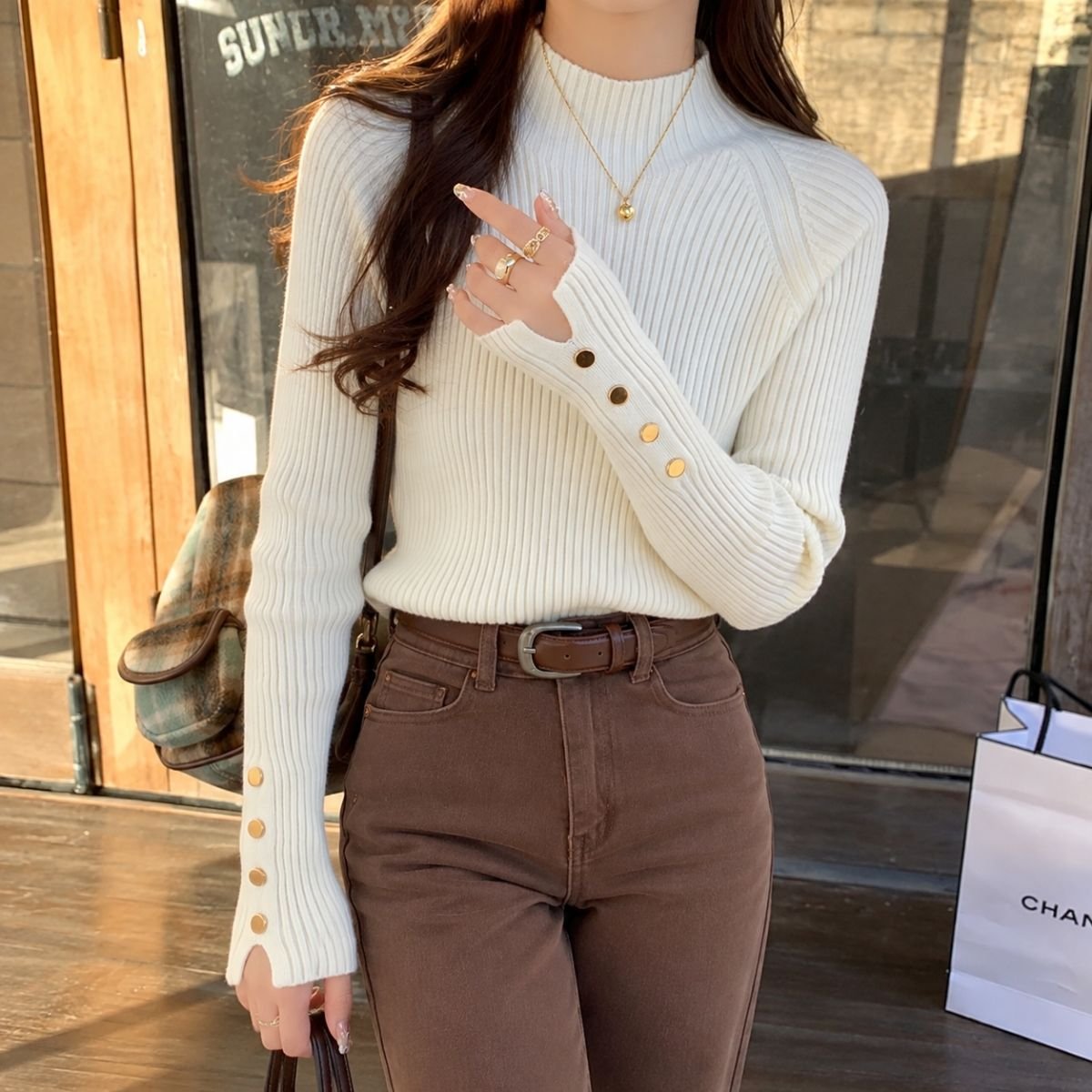 Knit/ボタンデザインリブニット ST/No.22431
