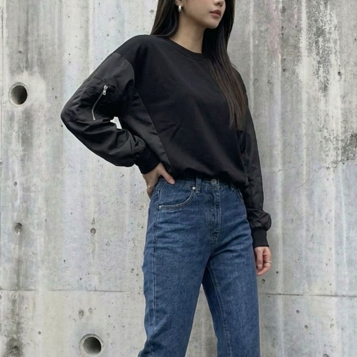 Tops/異素材MA-1スウェットトップス ST/No.22434