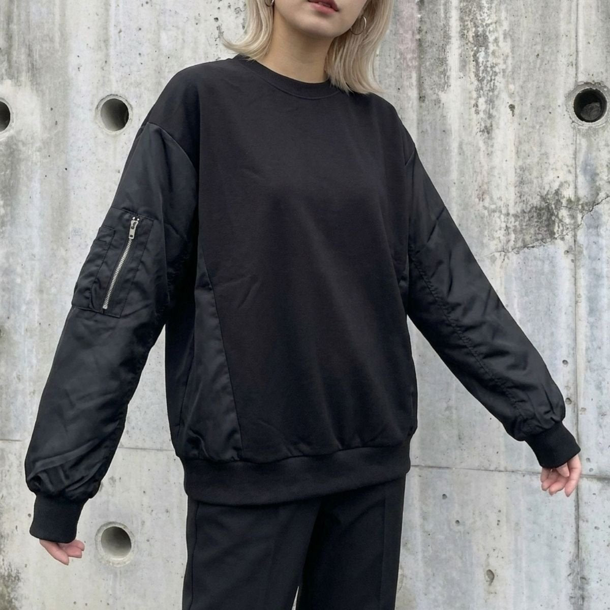 Tops/異素材MA-1スウェットトップス ST/No.22434