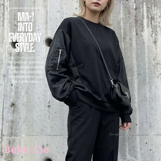 Tops/異素材MA-1スウェットトップス ST/No.22434