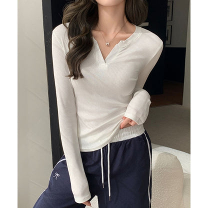 キーネックリブロンT 長袖Tシャツ 長袖カットソー リブTシャツ レディース Belle Cie ST/No.22447