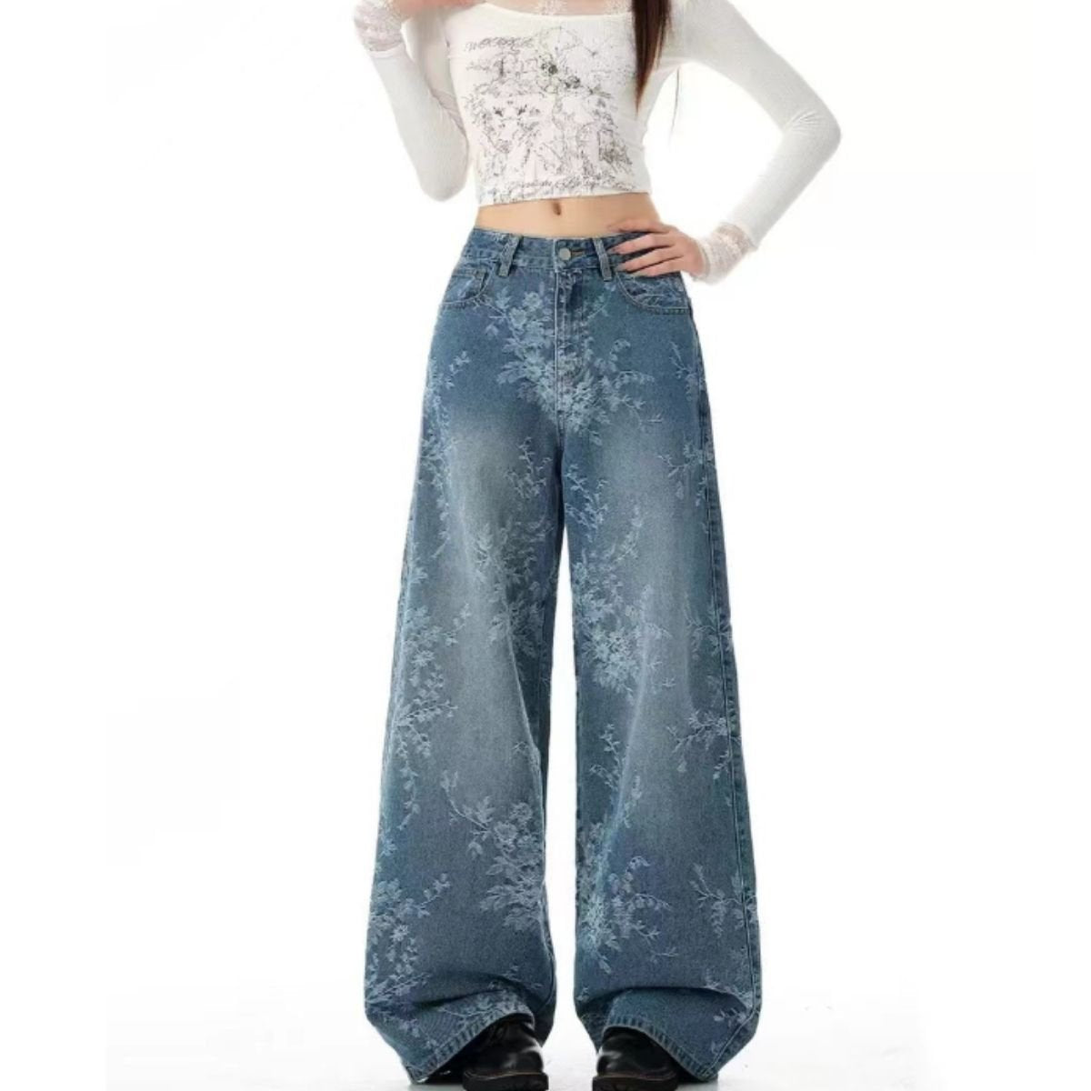 Pants/フラワー総刺繍ワイドデニムパンツ ST/No.22453