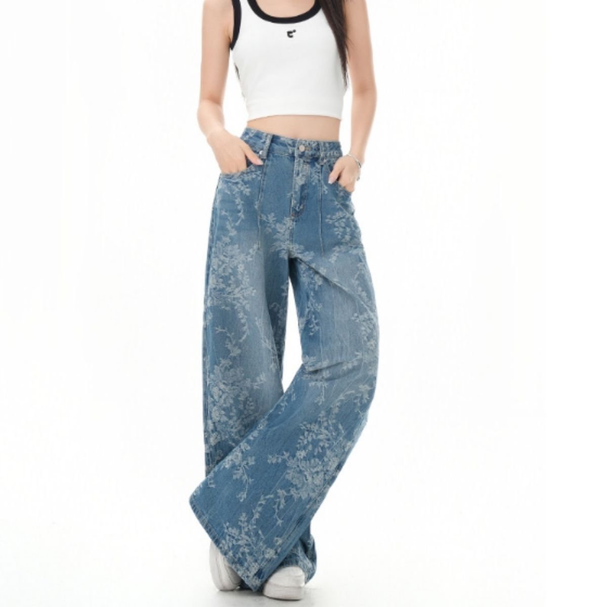 Pants/フラワー総刺繍ワイドデニムパンツ ST/No.22453