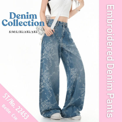 Pants/フラワー総刺繍ワイドデニムパンツ ST/No.22453