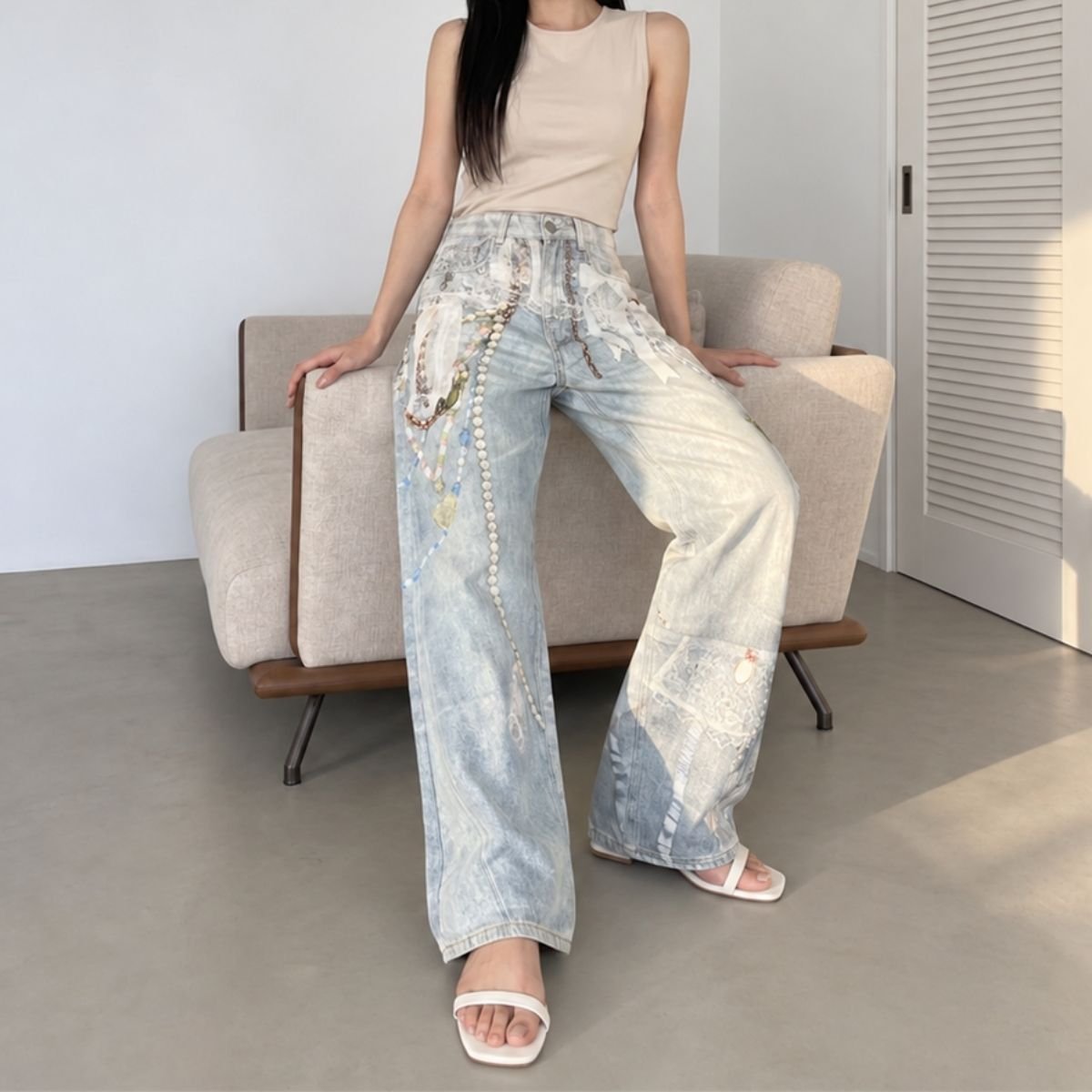 Pants/アートプリントデニムパンツ ST/No.22459