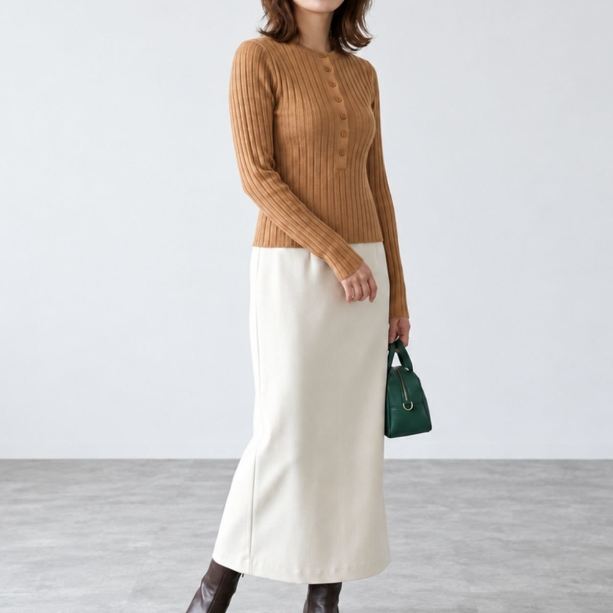 Knit/リブヘンリーネックニット ST/No.22468