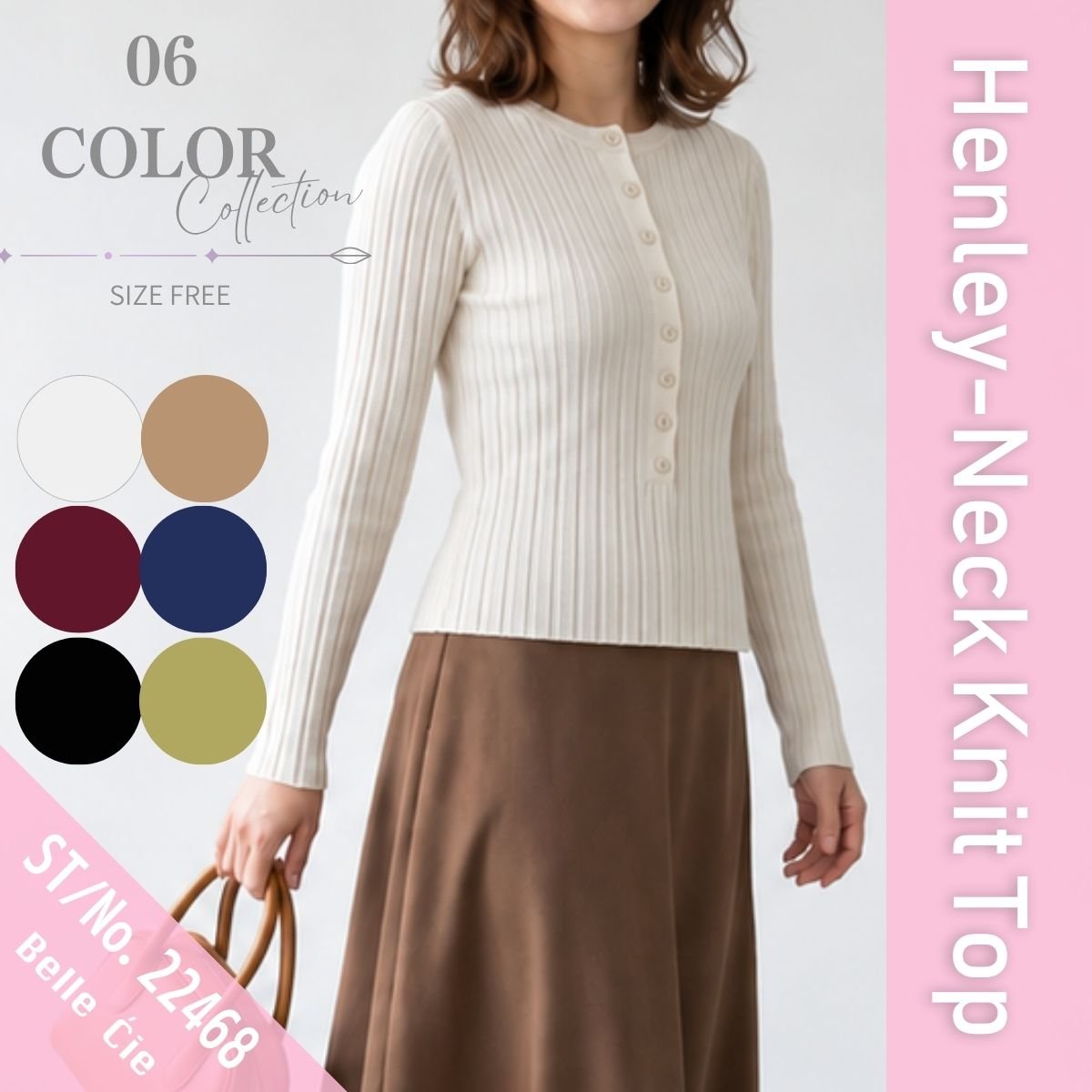 Knit/リブヘンリーネックニット ST/No.22468