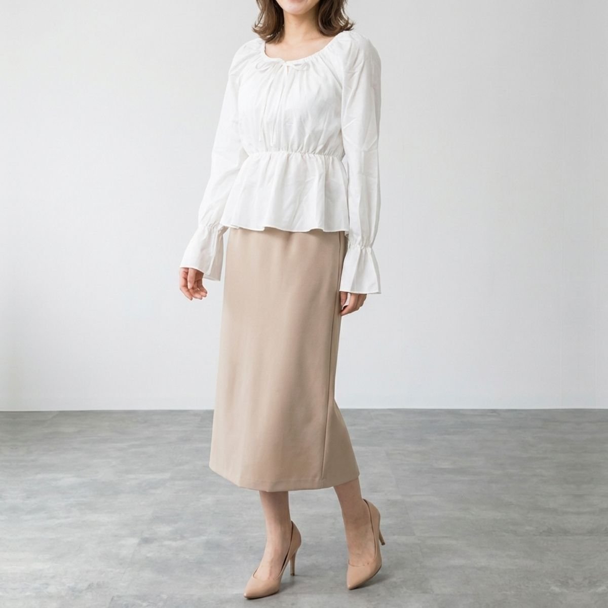 Blouse/リボンペプラムギャザーブラウス ST/No.22469
