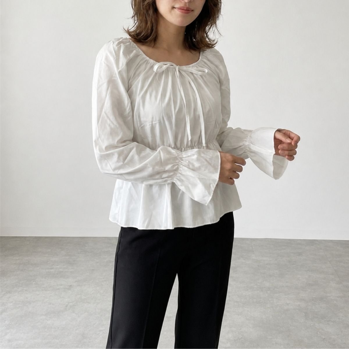 Blouse/リボンペプラムギャザーブラウス ST/No.22469