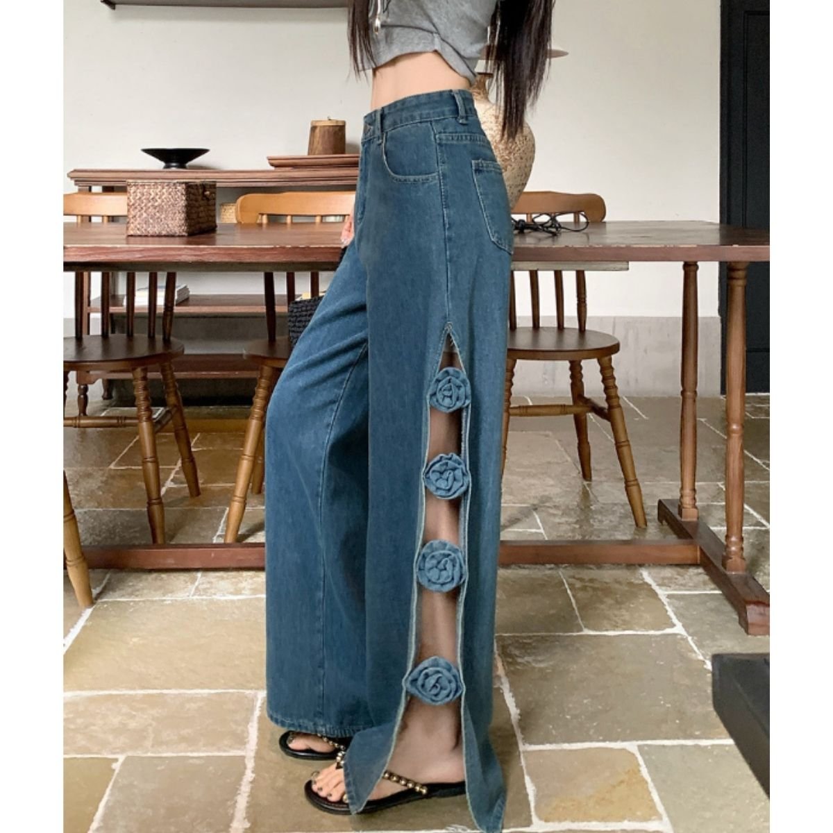 Pants/サイドハナモチーフデニムパンツ ST/No.22473
