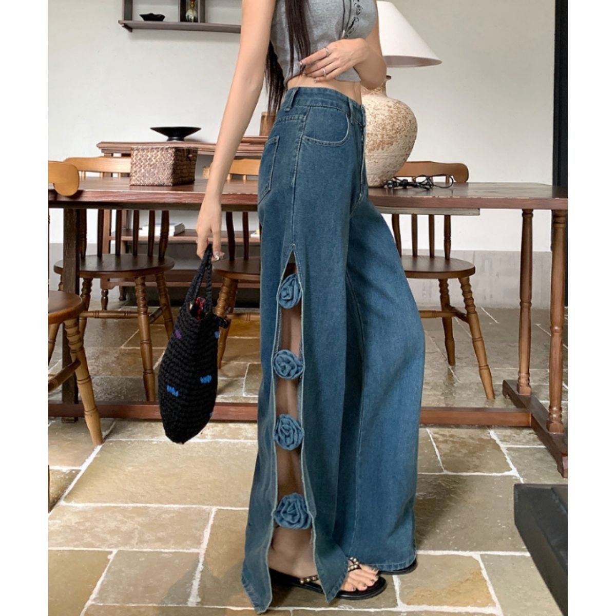 Pants/サイドハナモチーフデニムパンツ ST/No.22473