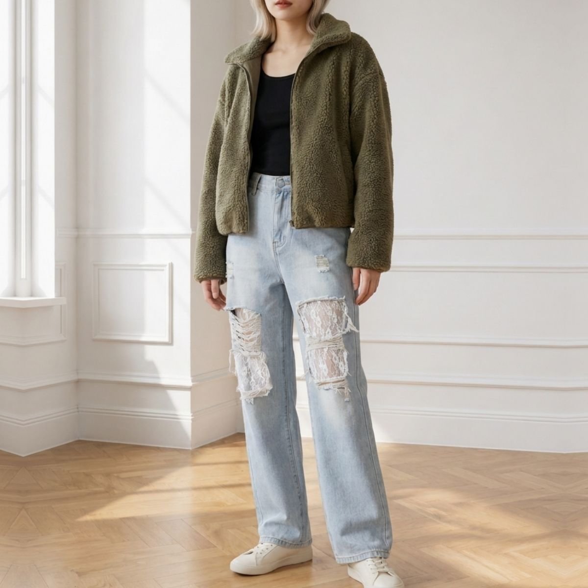 Pants/ダメージレースデニムパンツ ST/No.22486
