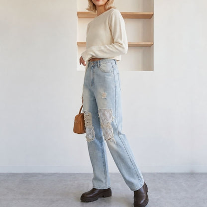 Pants/ダメージレースデニムパンツ ST/No.22486