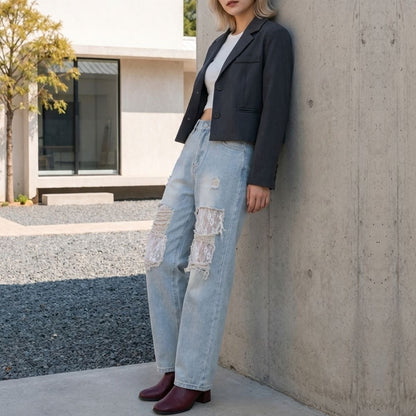 Pants/ダメージレースデニムパンツ ST/No.22486