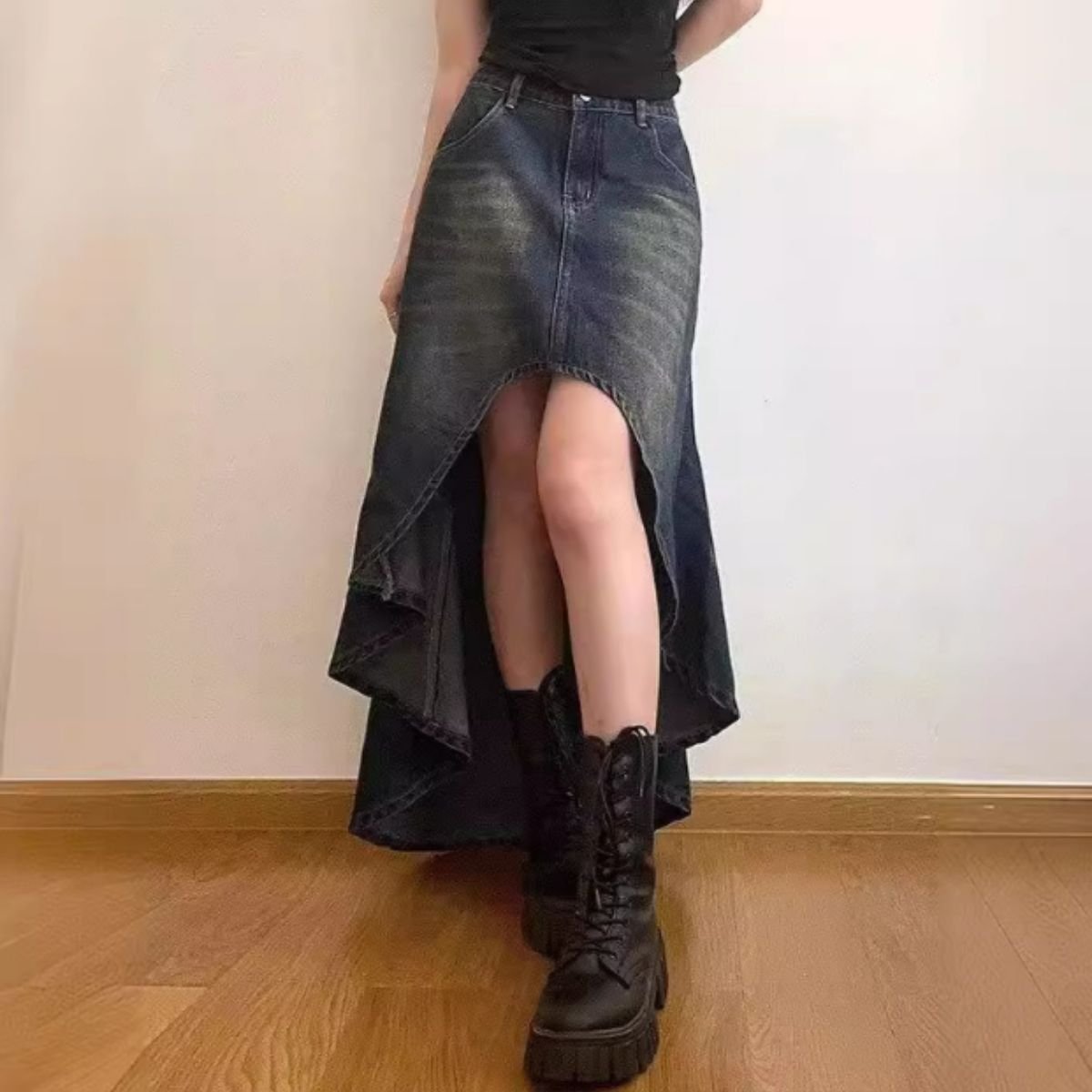 Skirt/変形ヘムデニムスカート ST/No.22488