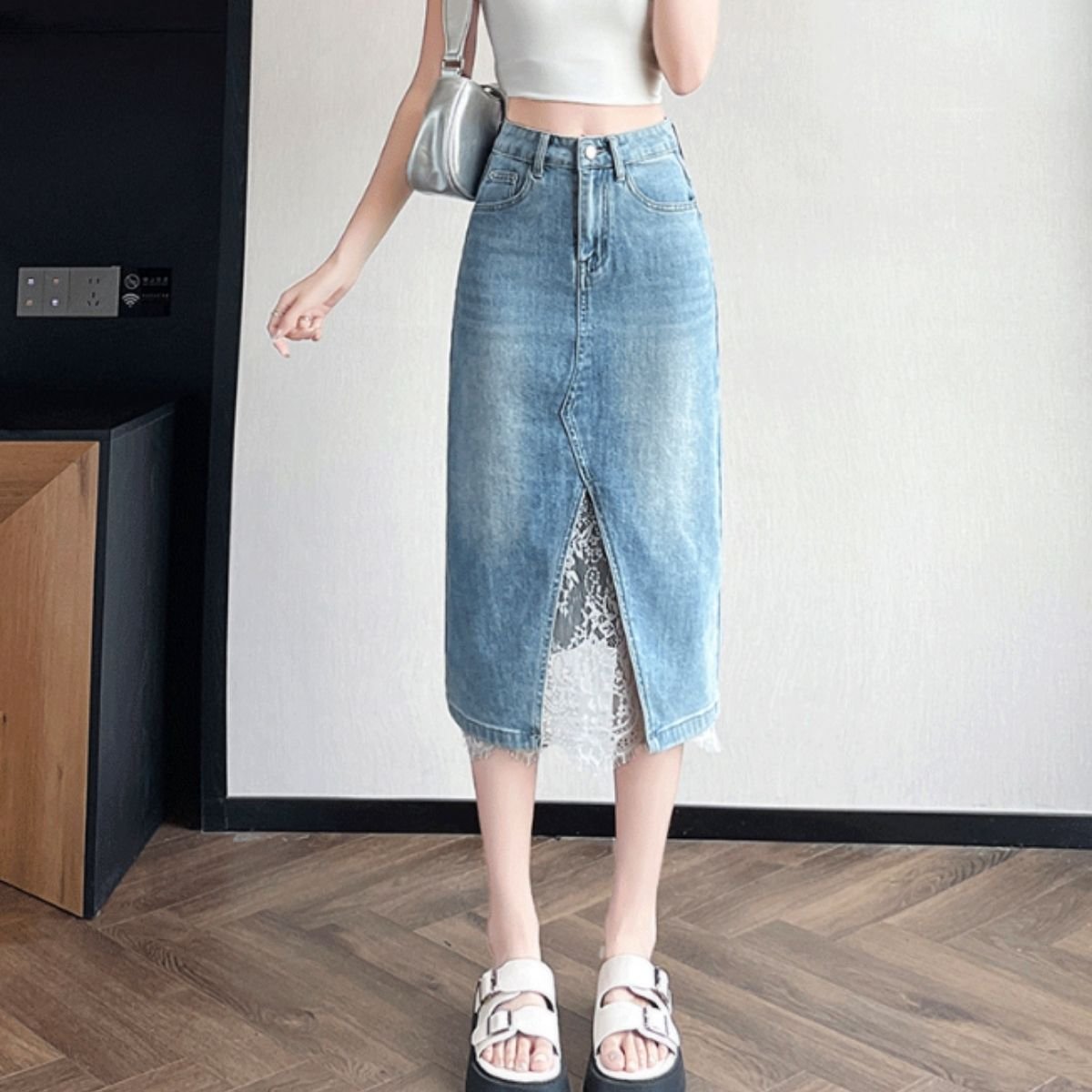 Skirt/レースデニムタイトスカート ST/No.22490