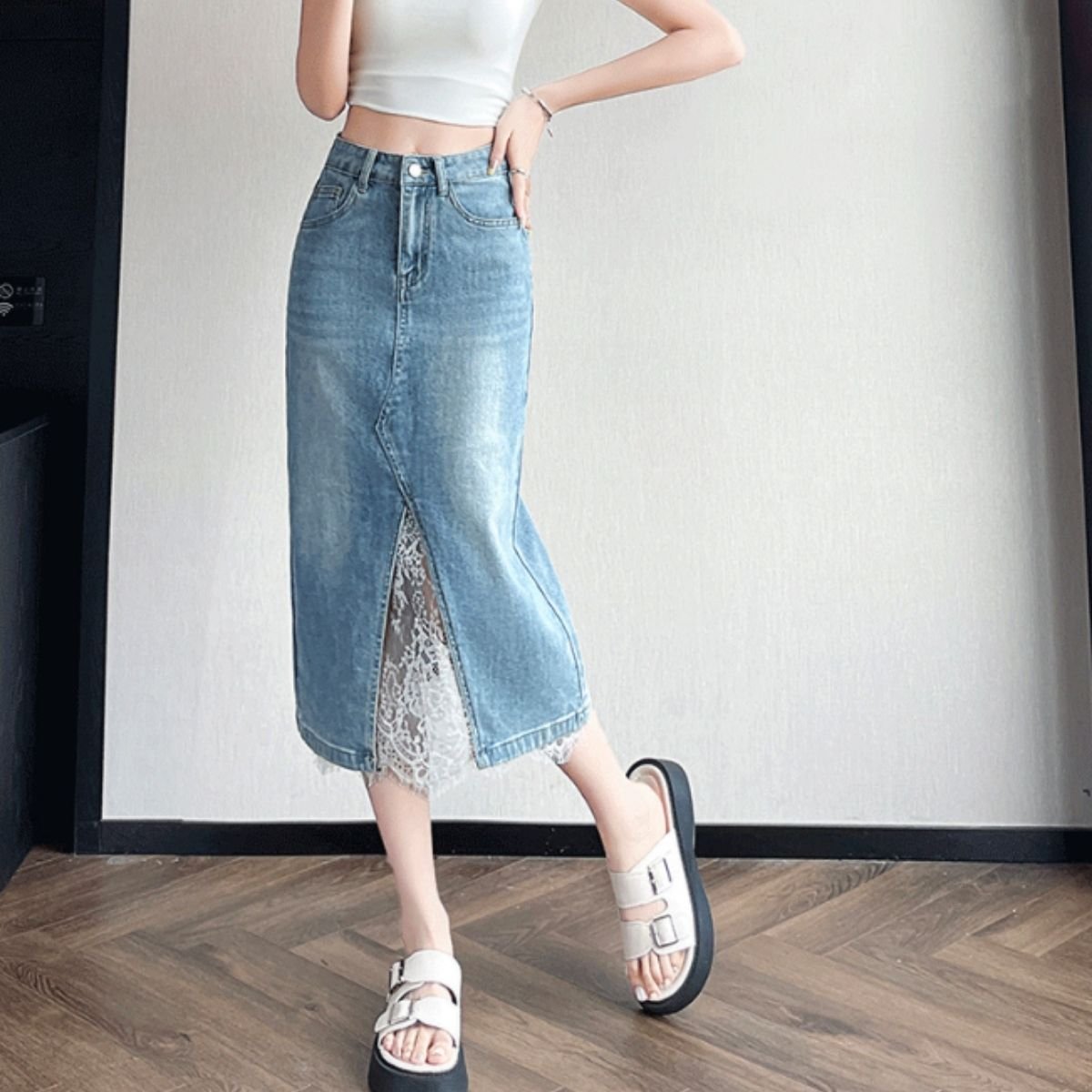 Skirt/レースデニムタイトスカート ST/No.22490