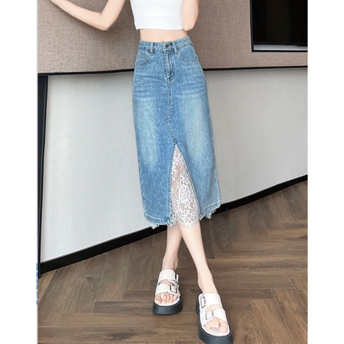 Skirt/レースデニムタイトスカート ST/No.22490