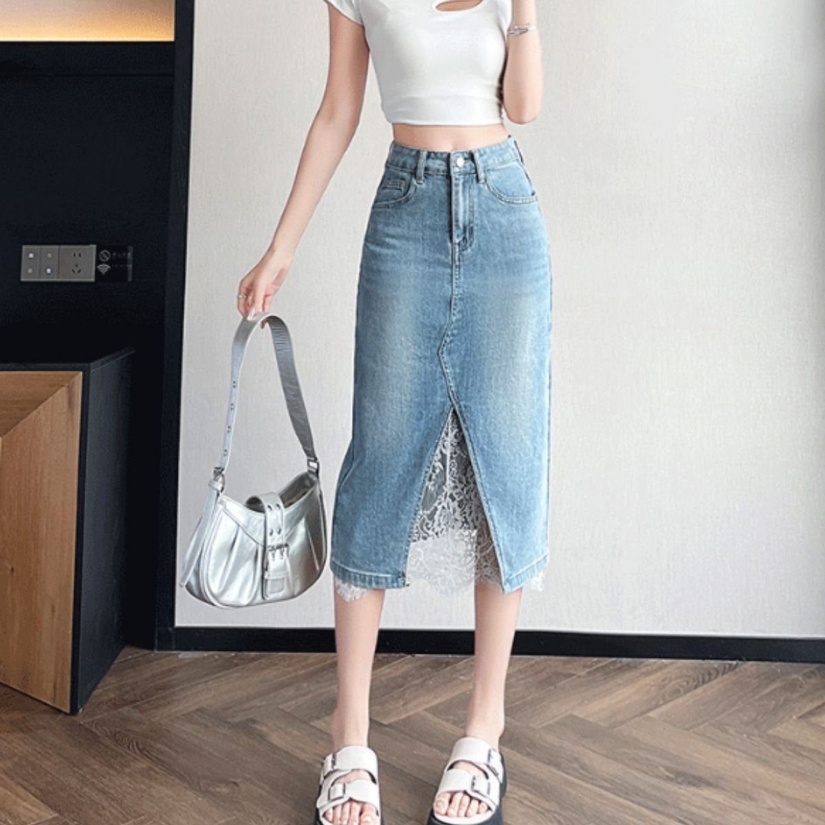 Skirt/レースデニムタイトスカート ST/No.22490